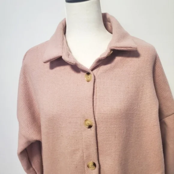 Design Lab Pink Textured Button-Front Jacket Shacket - Picture 5 of 5